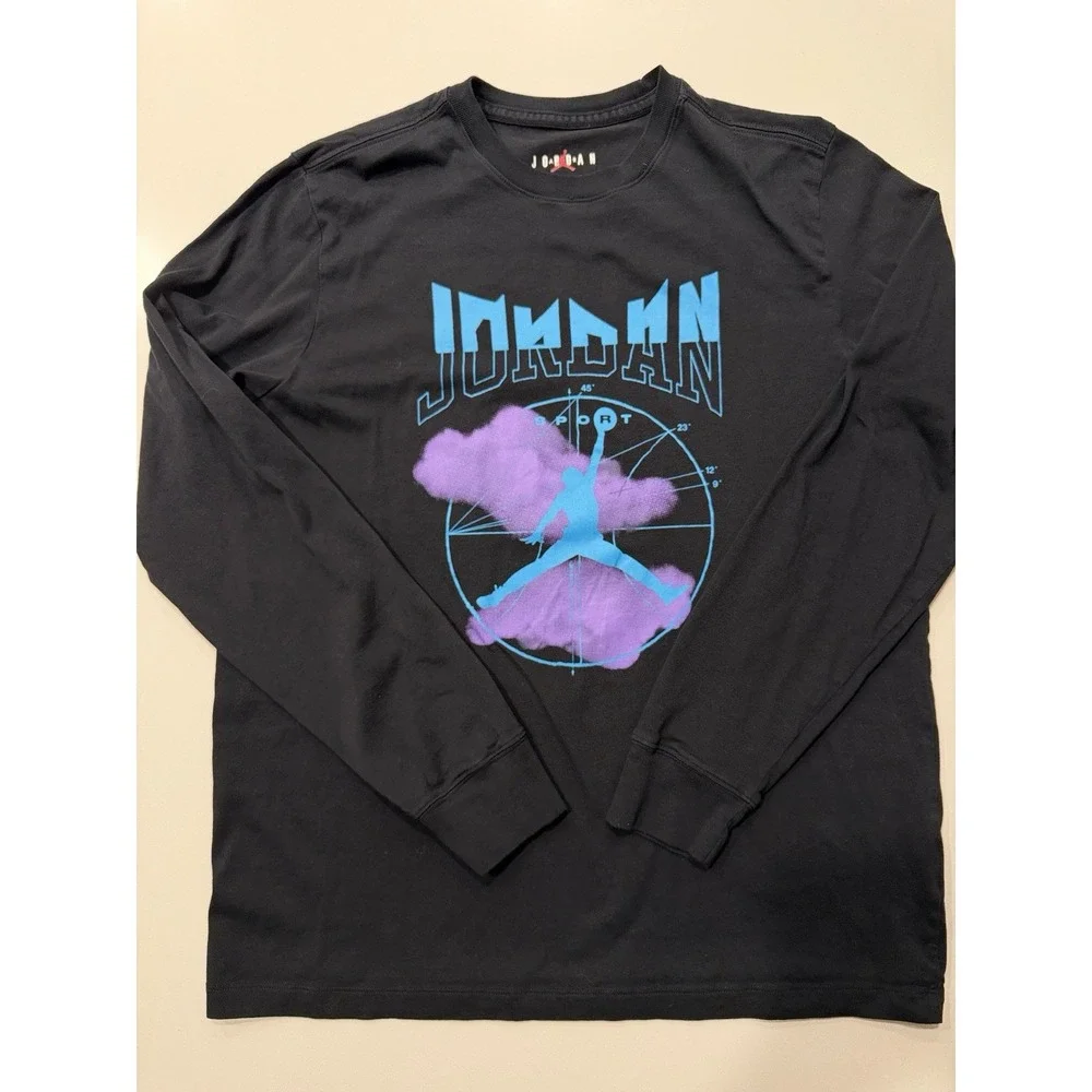 Jordan Sport LS Graphic Tee FD7004-011 Black Purple Aquatone Mens L